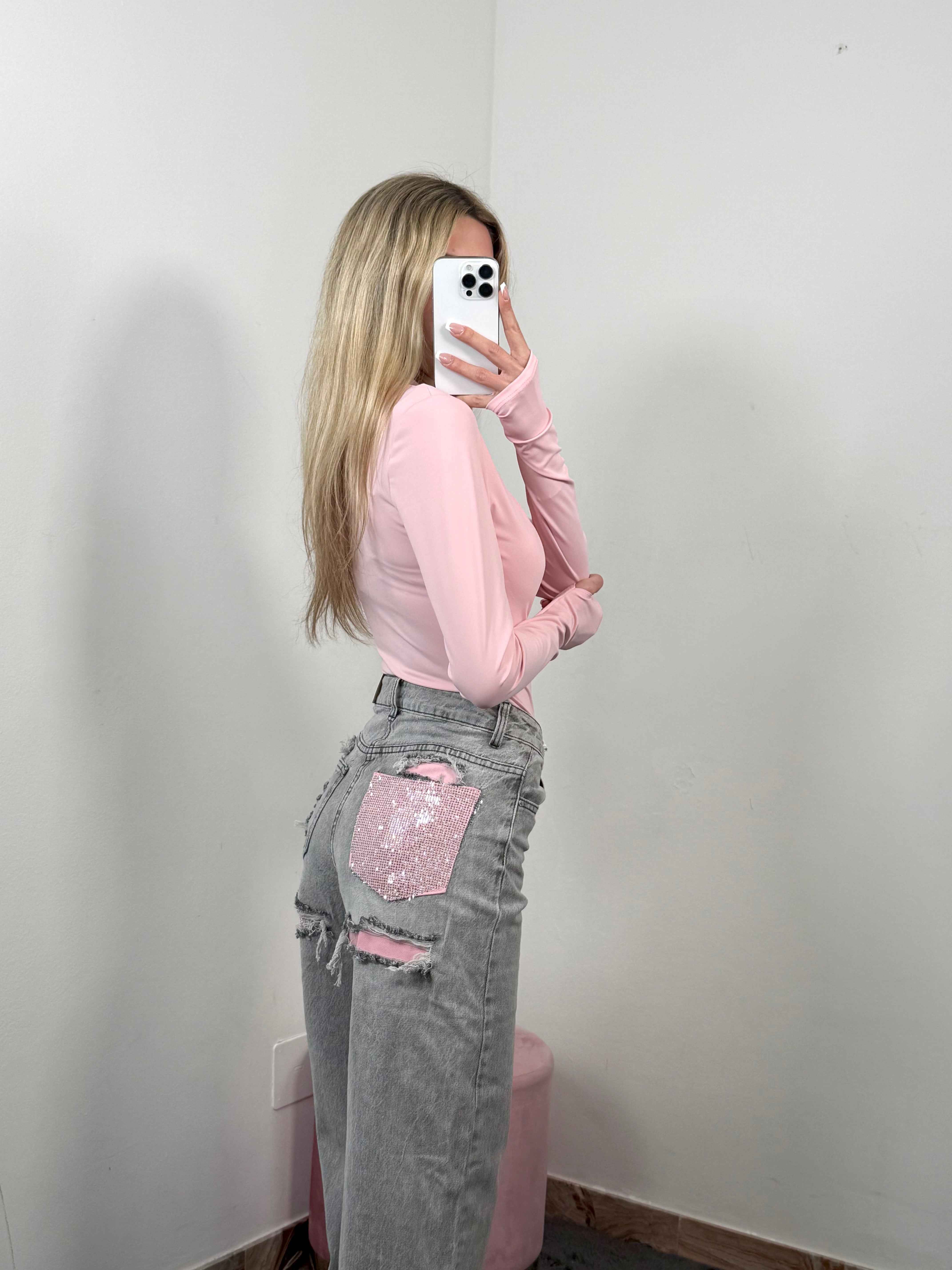 Jeans Pocket Grey Pink