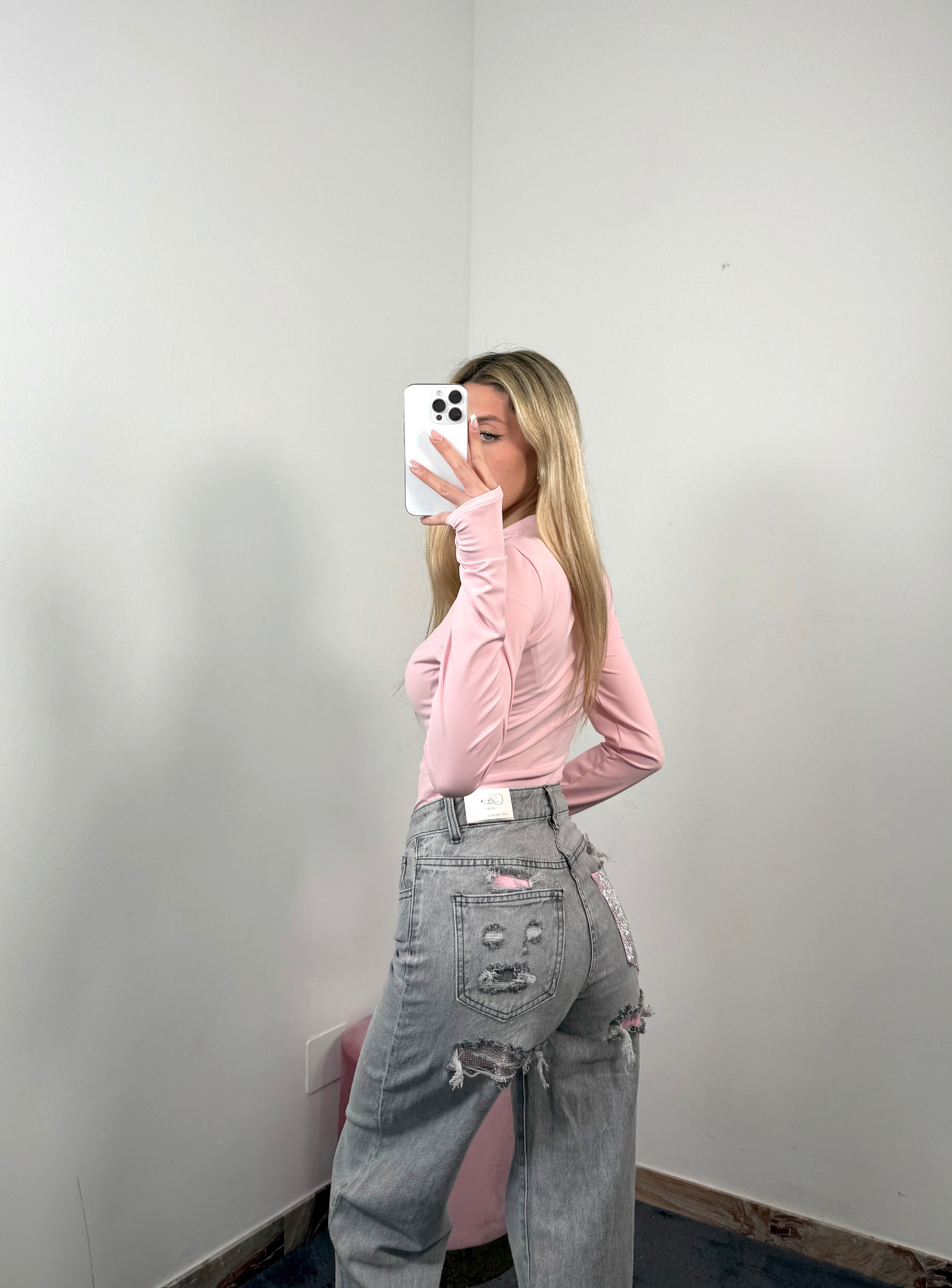 Jeans Pocket Grey Pink