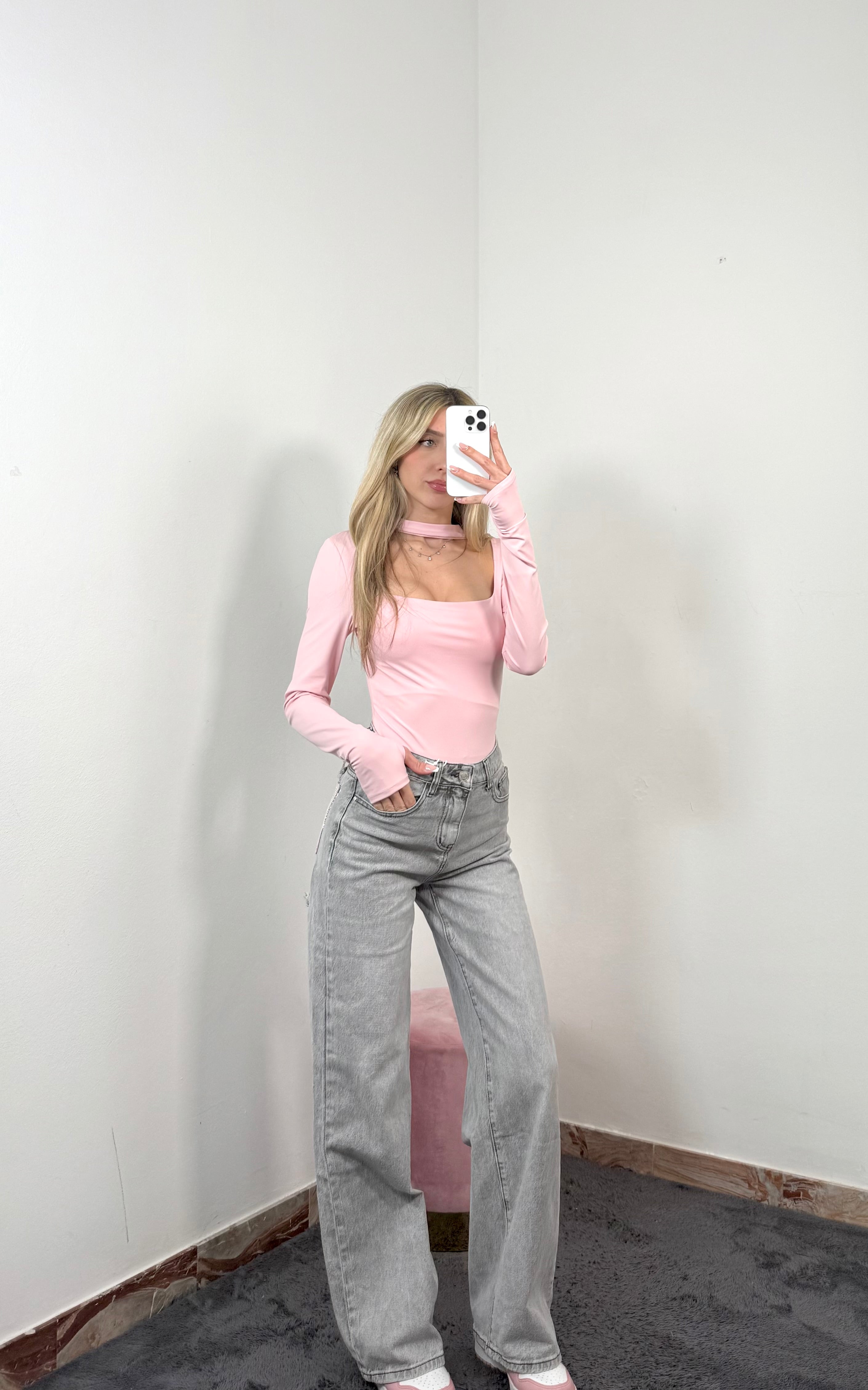 Jeans Pocket Grey Pink