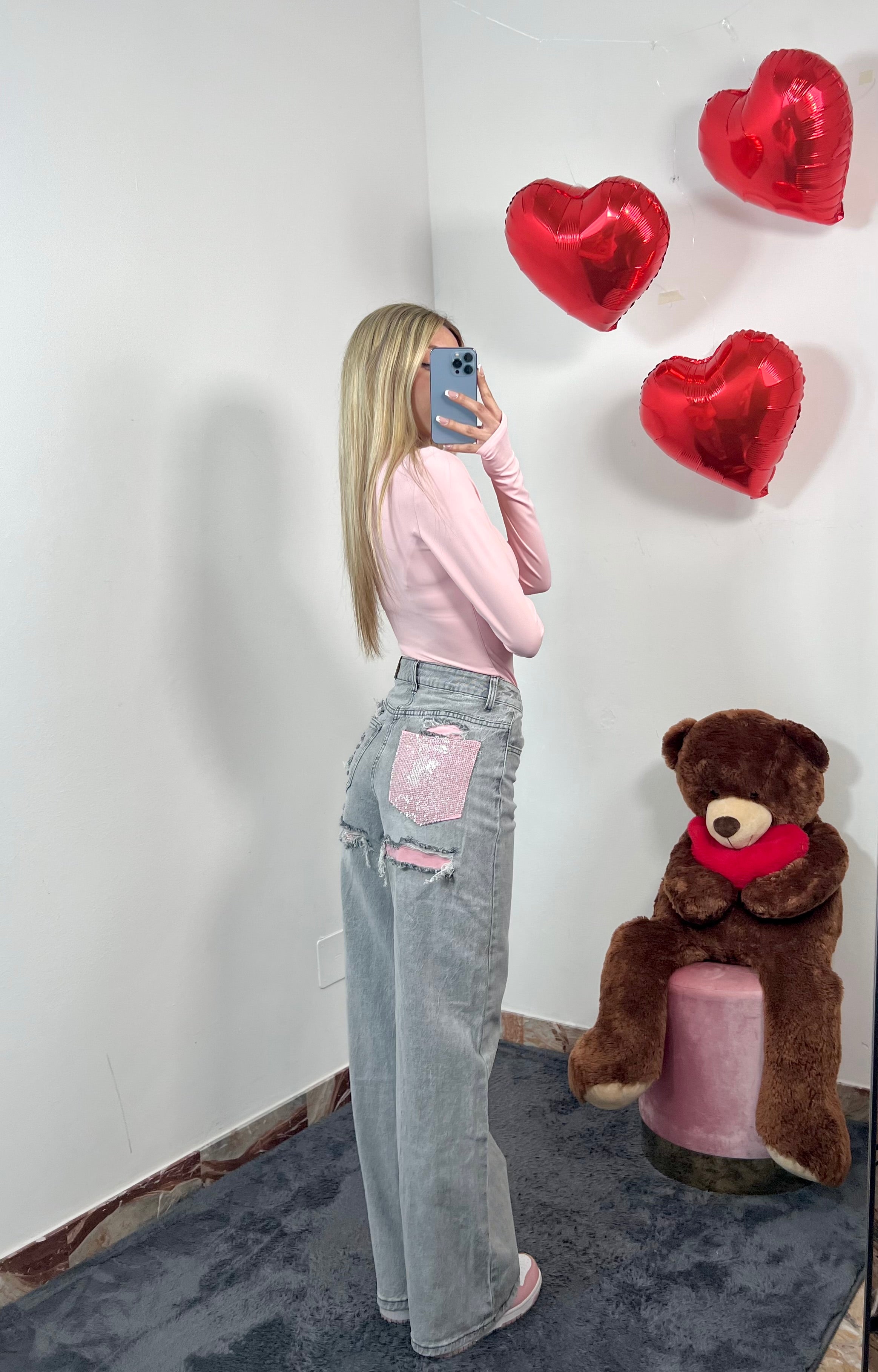 Jeans Pocket Grey Pink